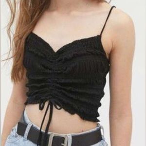 Urban Outfitters Sophie Black Smocked Cinched Front Crop Top